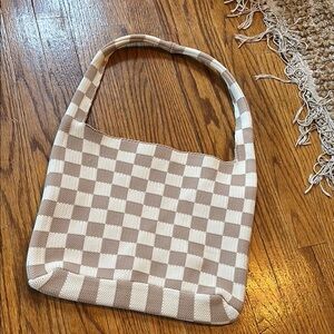 Stylish Checkered Tan and White checkered Women's Bag